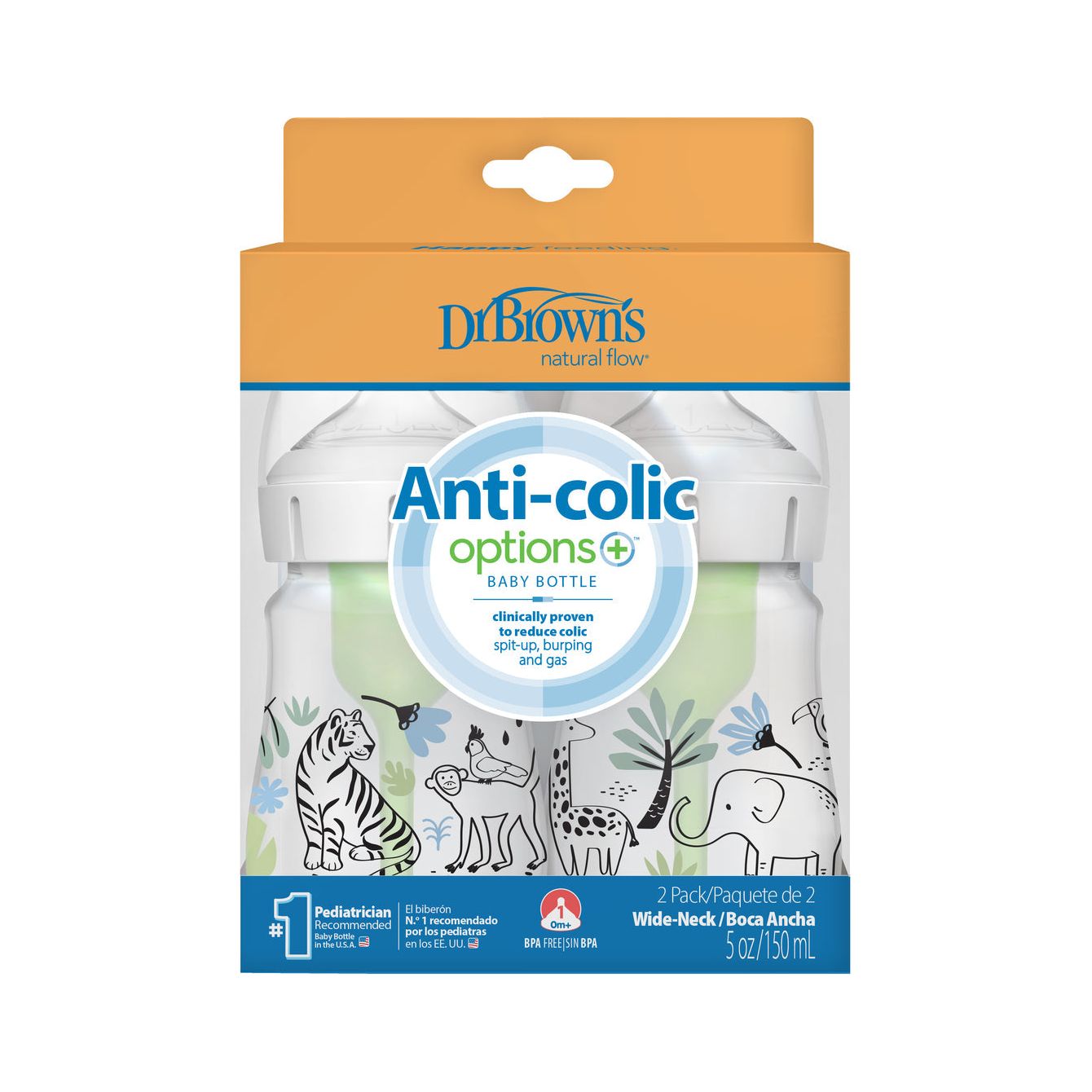 Dr. Brown's Wide-Neck Anti-Colic Bottle Options+ 150ml 2-Pack - Jungle