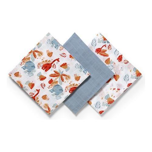 Babyono 100% Cotton Muslin Squares 3-Pack - Blue