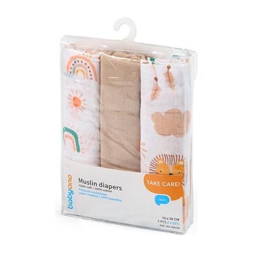 Babyono 100% Cotton Muslin Squares 3-Pack - Beige