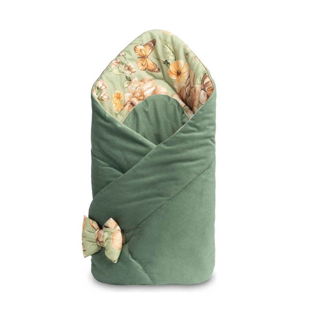 Sensillo Velvet Baby Swaddle - Green Flowers