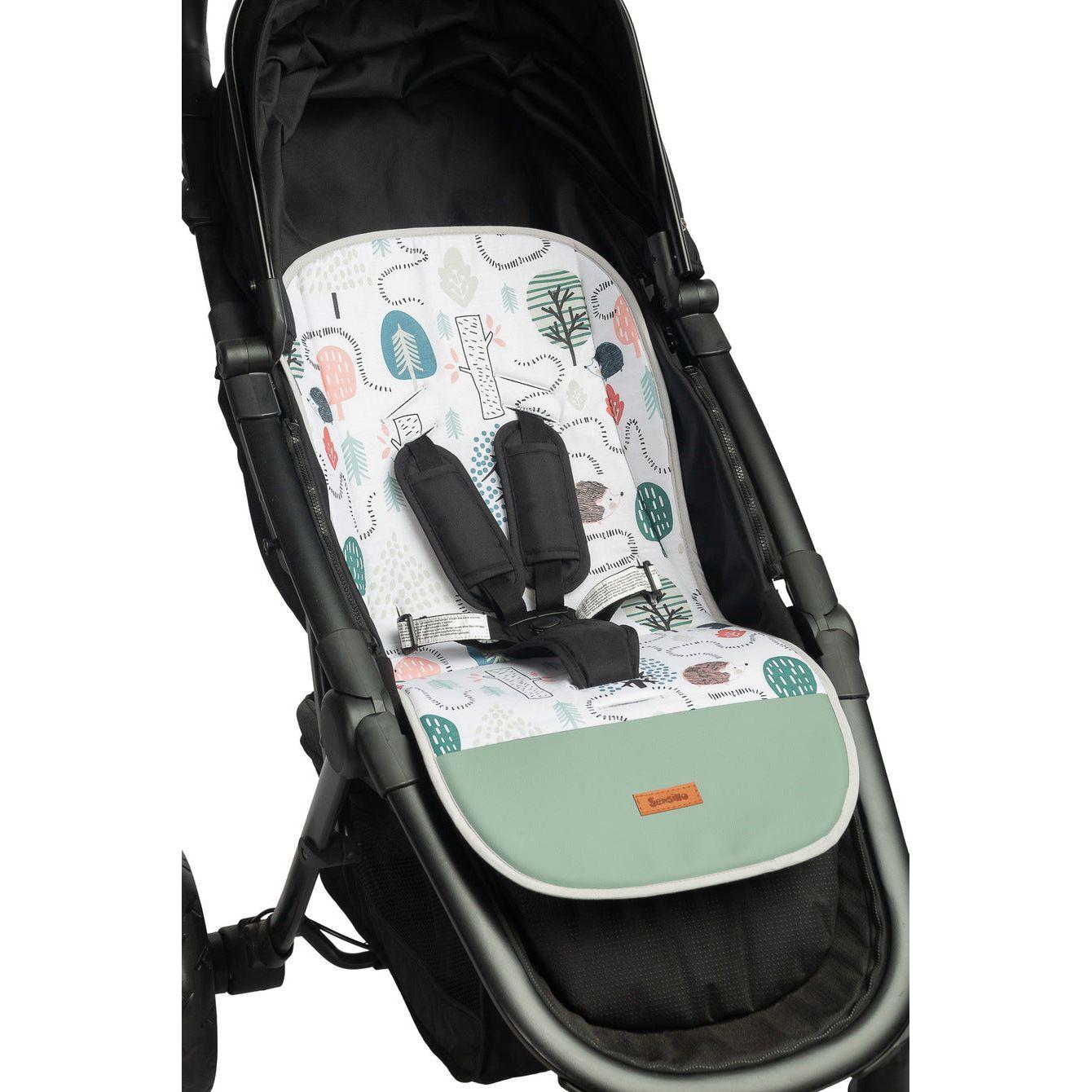 Sensillo Muslin Stroller Liner - Green Hedgehogs
