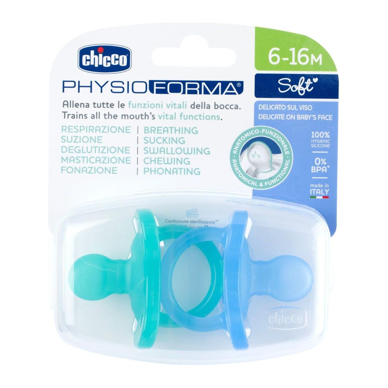 Chicco Physioforma Soft Soother 6-18m - 2 pcs - Blue & Mint
