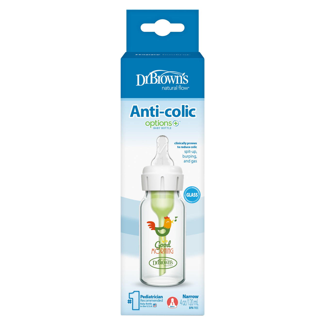 Dr. Brown.s 120 ml Glass Narrow-Neck Anti-colic Options+ Bottle 0m+ With Design