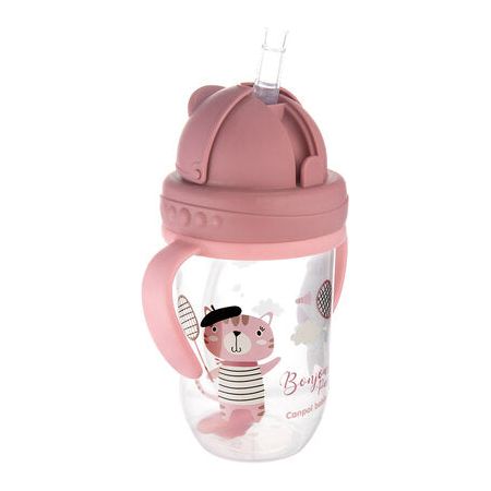 Canpol Non-Spill Cup With Weighted Straw Bonjour 270ml 6m+ - Pink