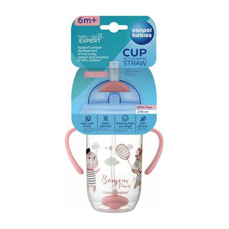 Canpol Non-Spill Cup With Weighted Straw Bonjour 270ml 6m+ - Pink