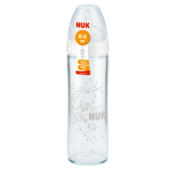 Nuk Classic Glass Bottle 240ml With Silicone Teat 1m+