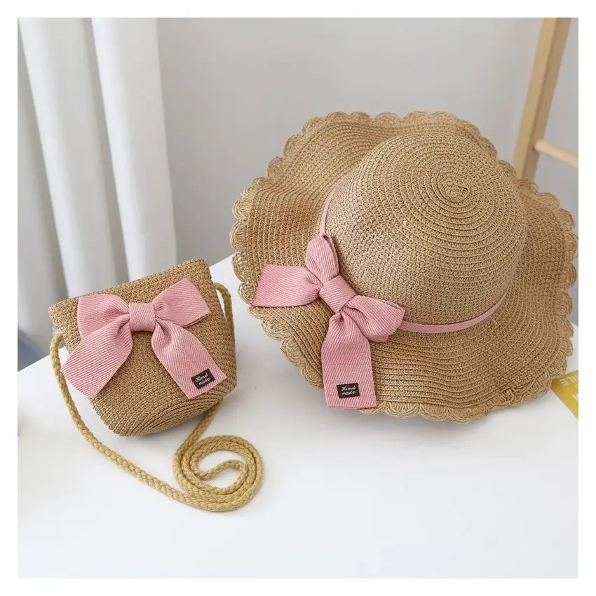 Straw Hat With Bag - Boho Pink