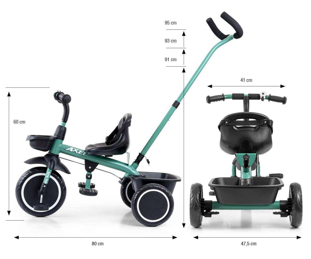 Milly Mally Tricycle Axel With Handle - Dark Green