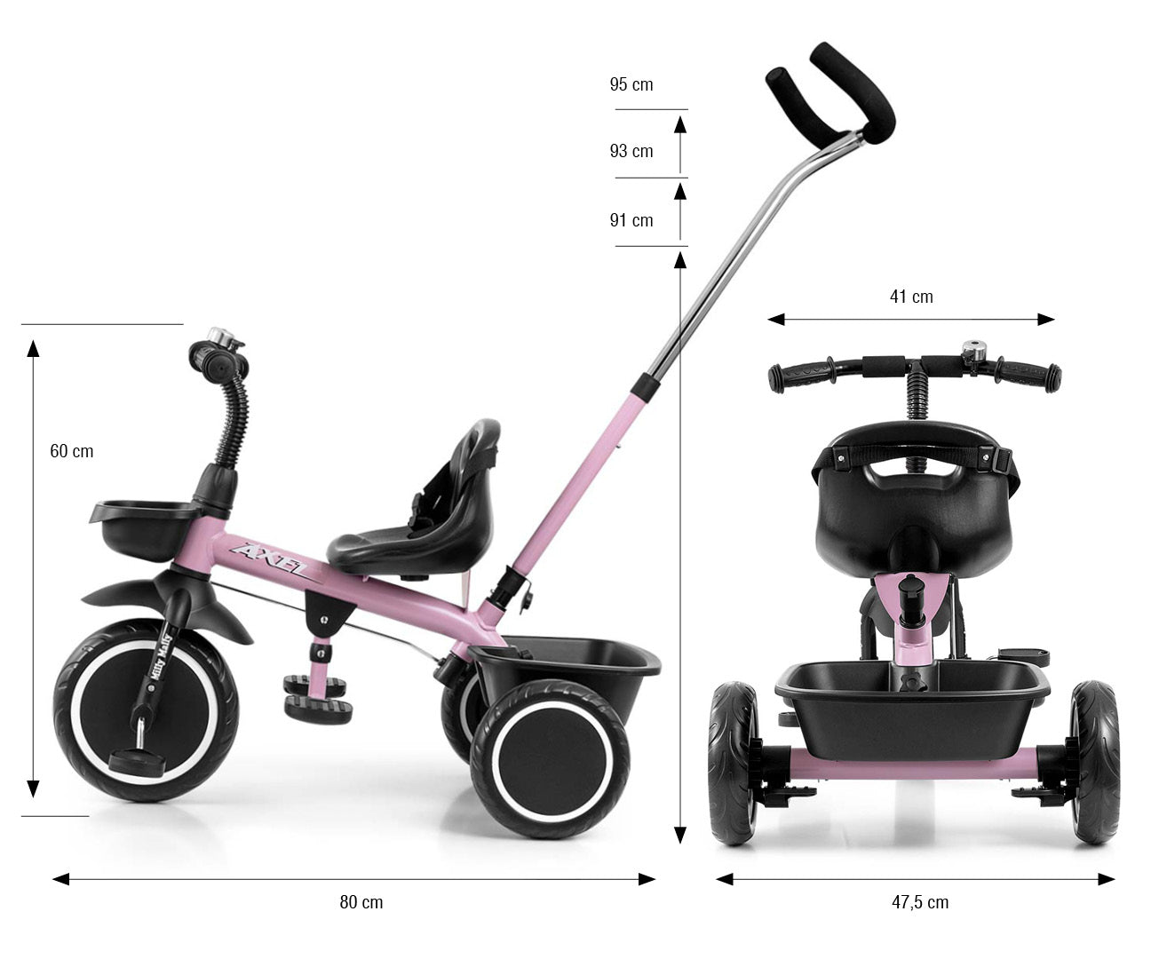 Milly Mally Tricycle Axel With Handle - Pink