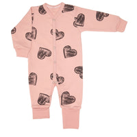 Lilly Bean Romper With Cuffs - Pink Hearts