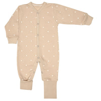 Lilly Bean Romper With Cuffs - Beige Dots