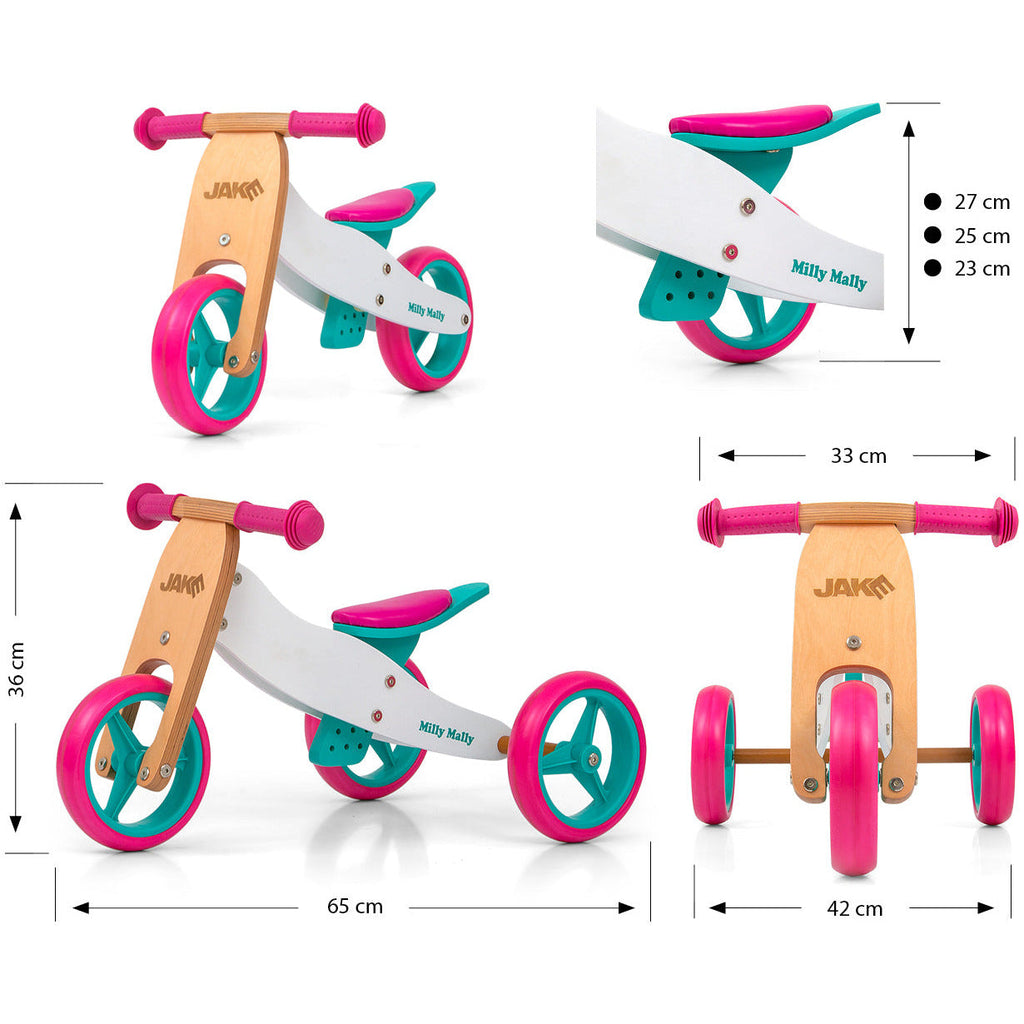 Milly Mally Jake 2in1 Wooden Balance Bike - Candy