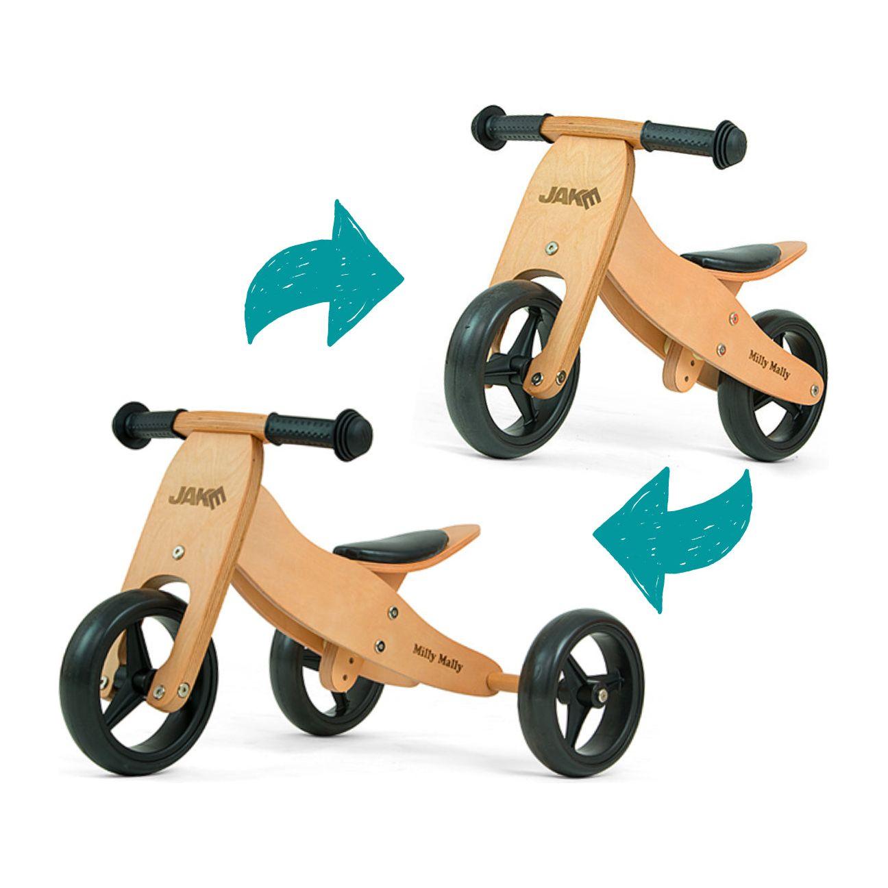 Milly Mally Jake 2in1 Wooden Balance Bike - Light Wood