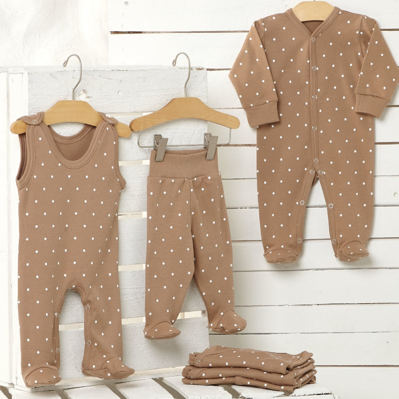 Lilly Bean Trousers With Feet - Brown Polka Dots