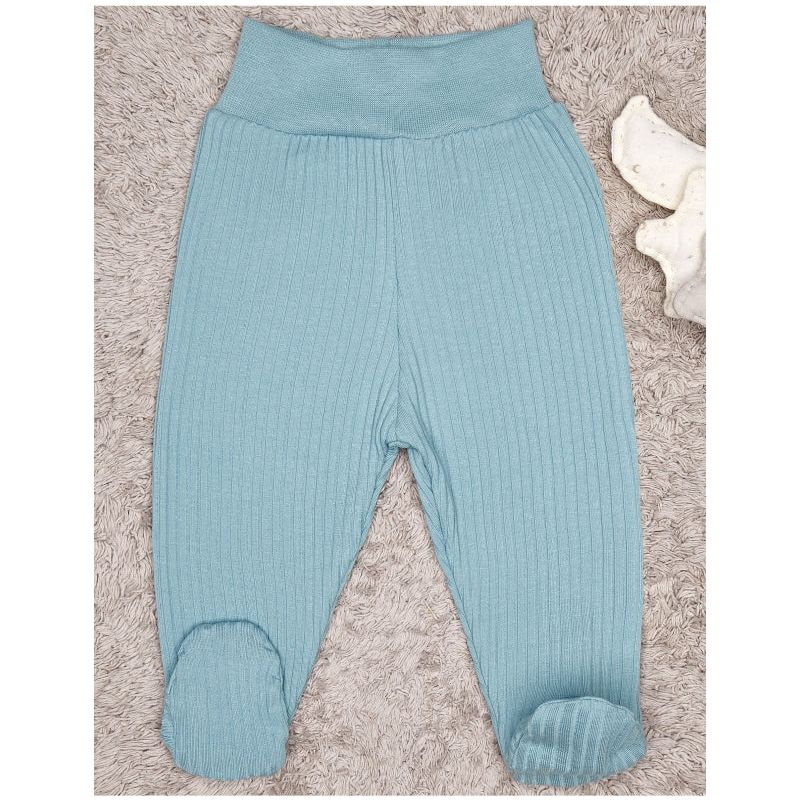 Lilly Bean Ribbed Cotton Trousers With Feet - Mint