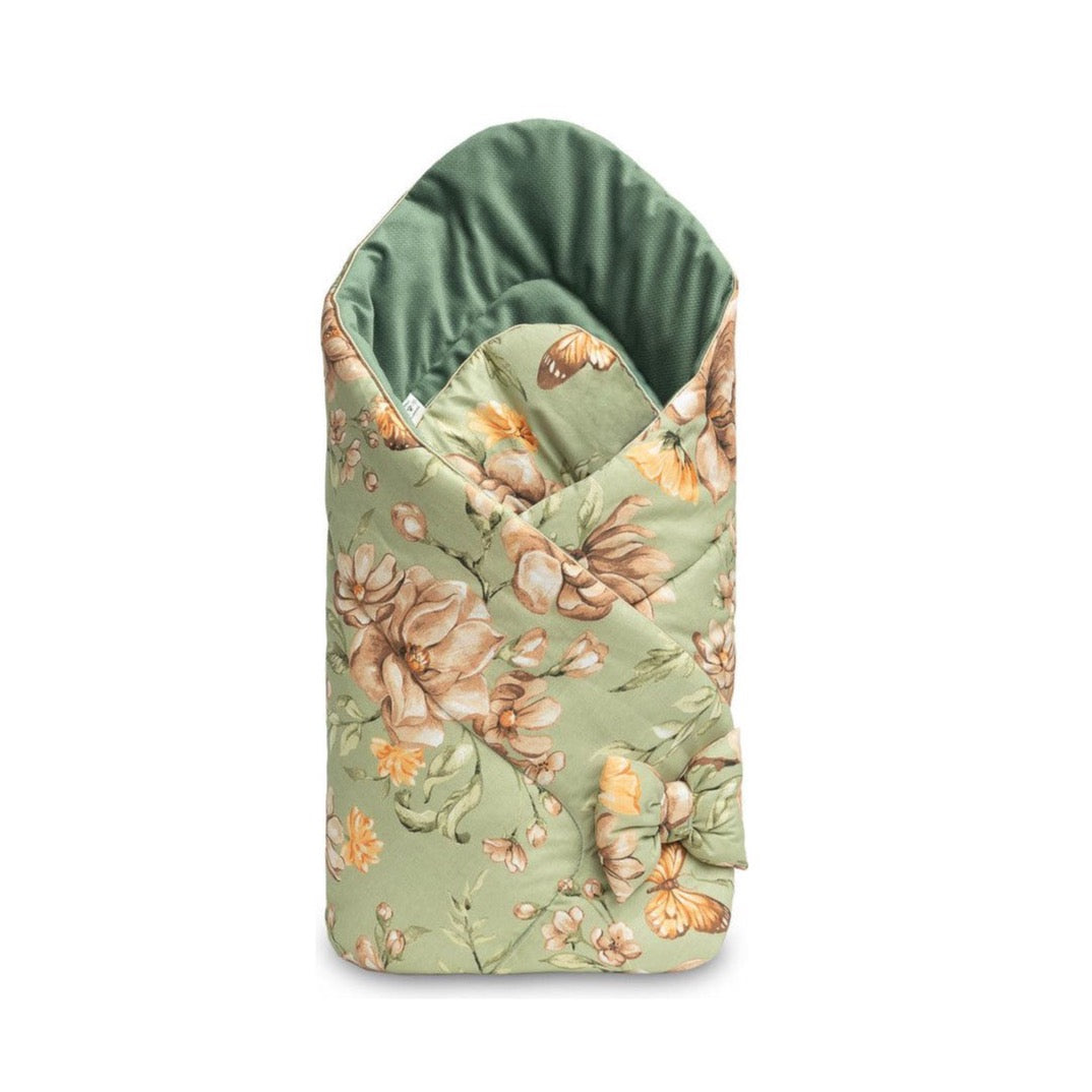 Sensillo Velvet Baby Swaddle - Green Flowers