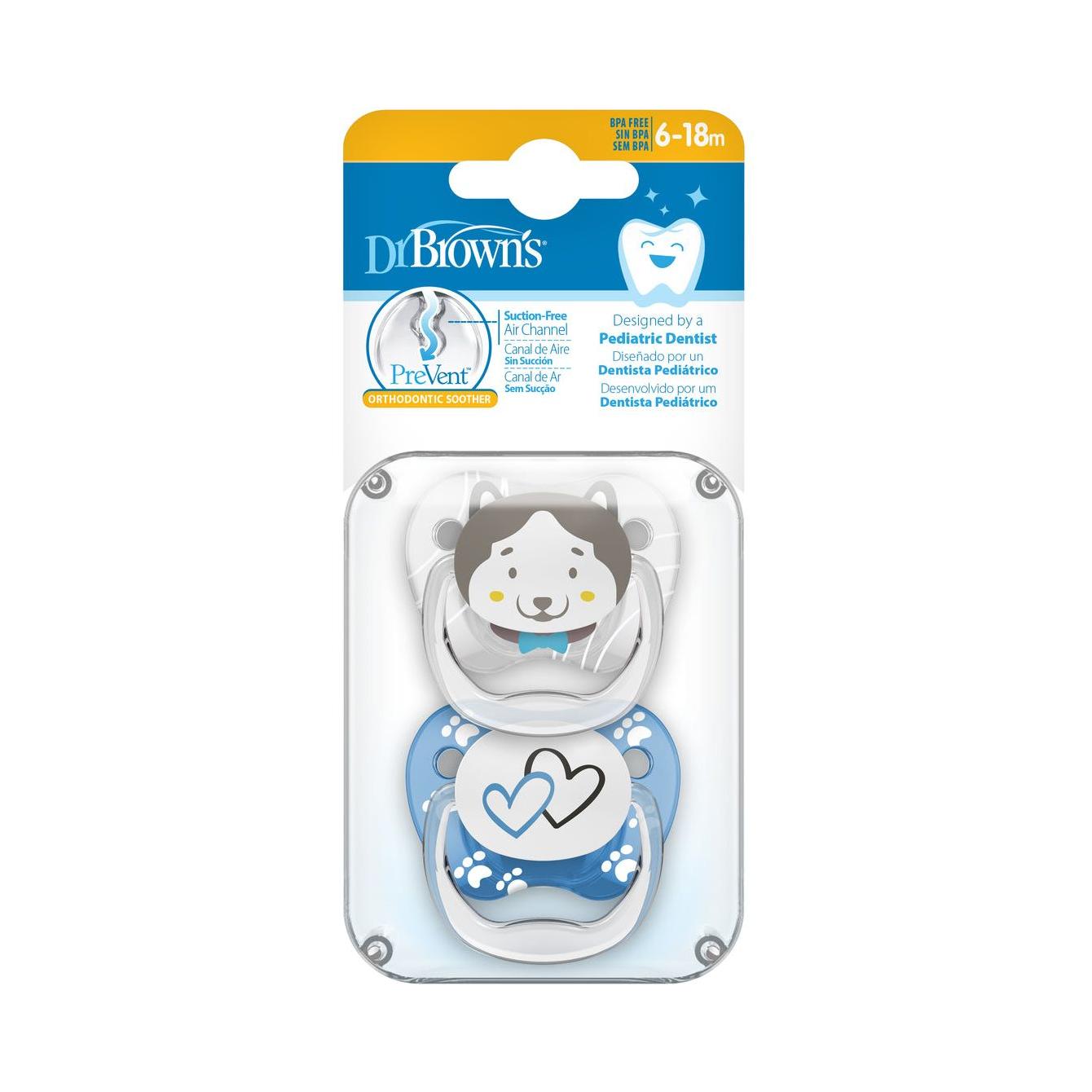Dr. Brown's Ort Prevent Silicone Orthodontic Soother - 6-18 months - Blue