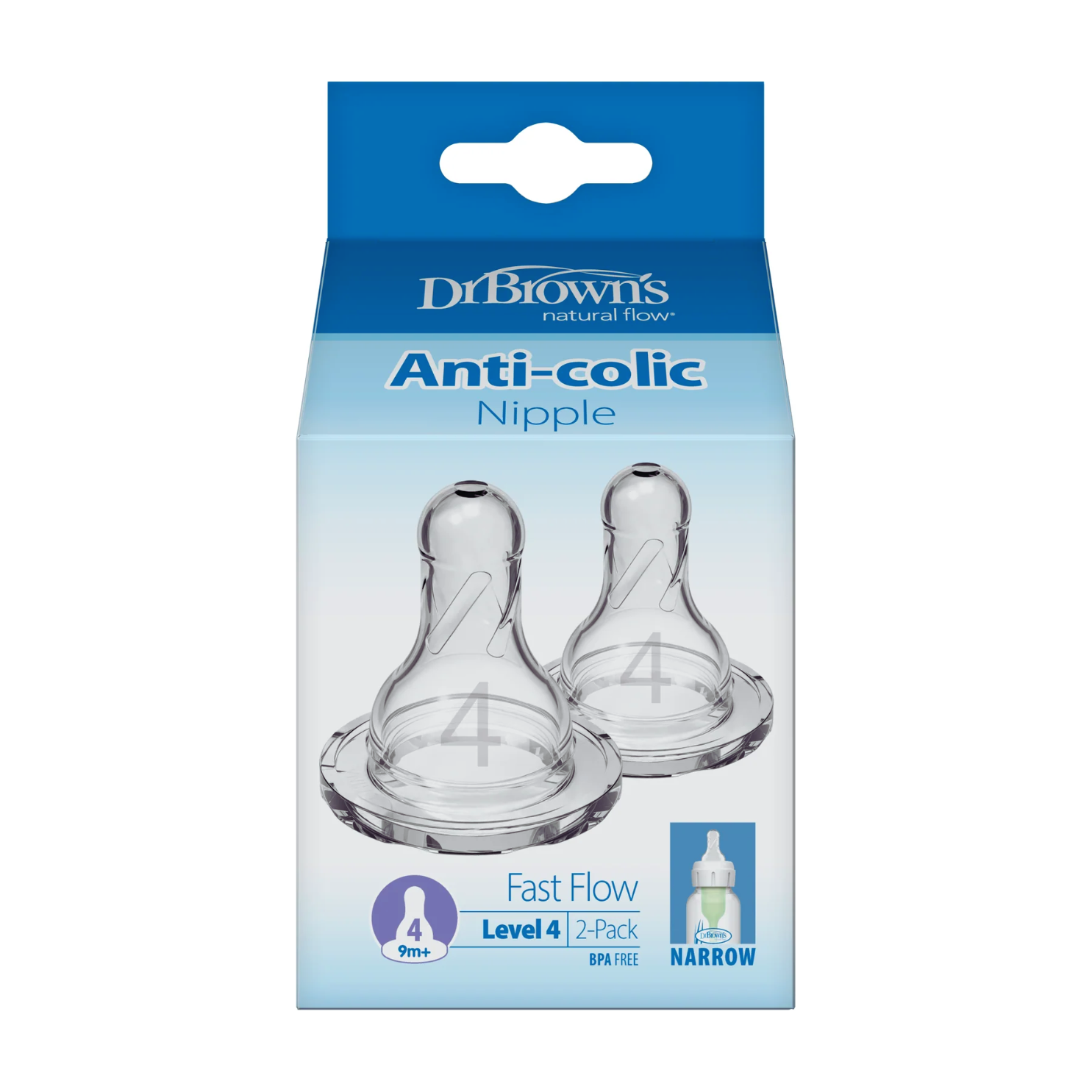 Dr. Brown's Narrow-Neck Level 4 Natural Flow Teats 6M+, 2 Pack