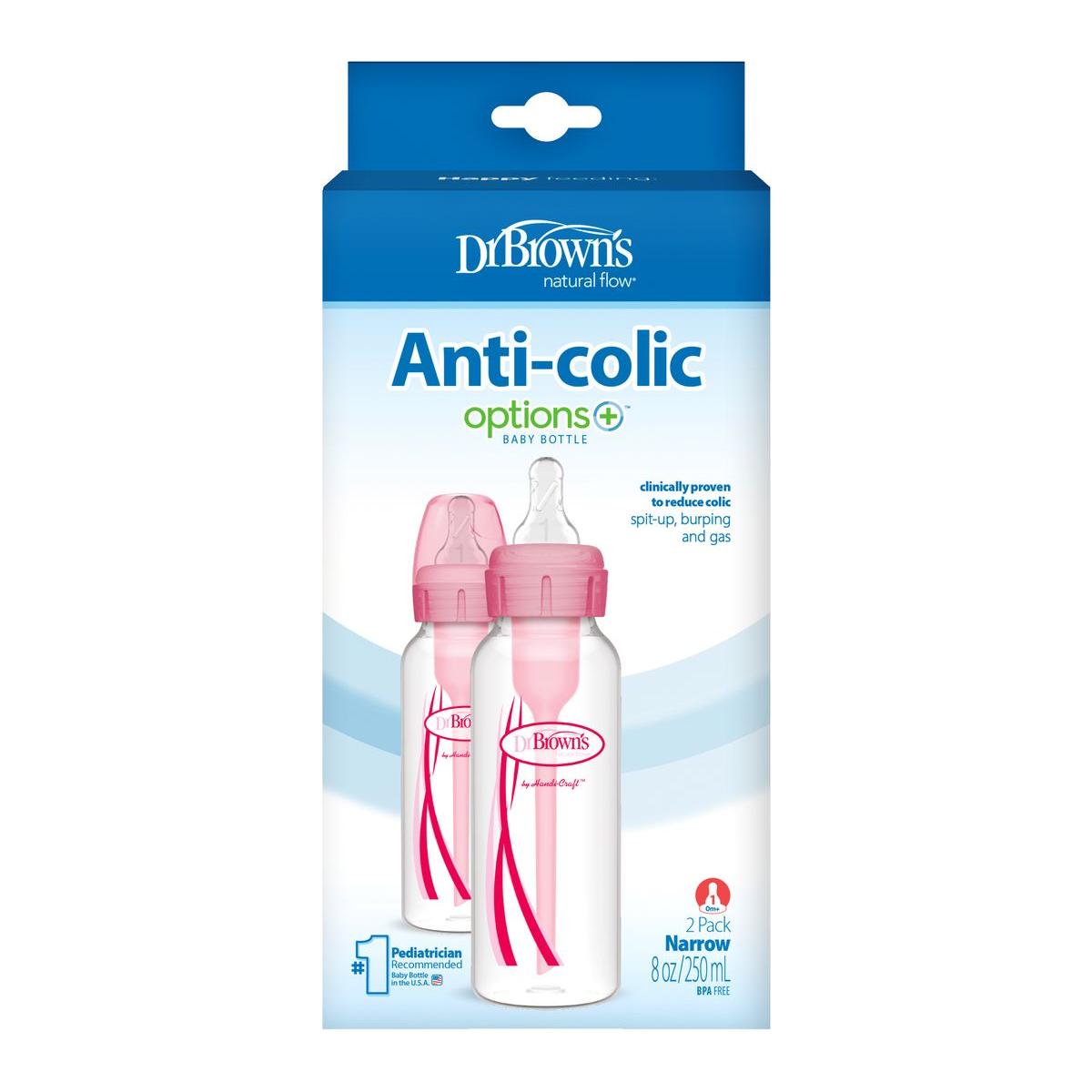 Dr. Brown's Anti-colic Options+ Narrow-Neck Bottle 250 ml 2-Pack - Pink