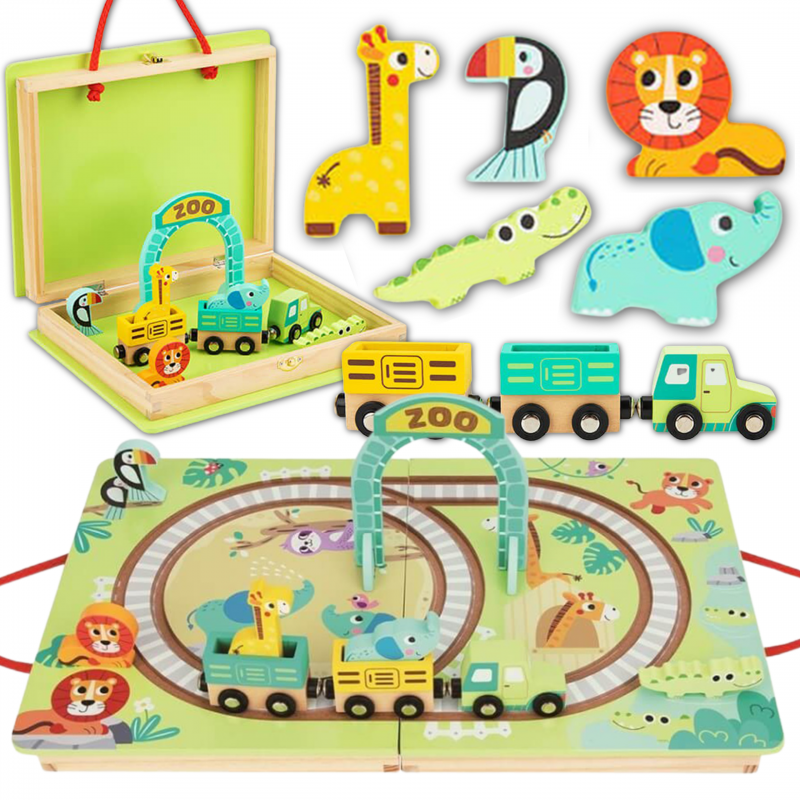 Tooky Toy Wooden Suitcase Zoo Train