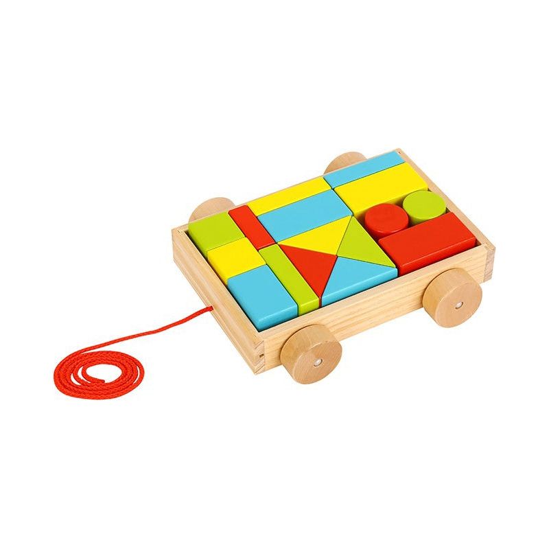 Tooky Toy Mini Wooden Pull Cart With Blocks 16 pcs