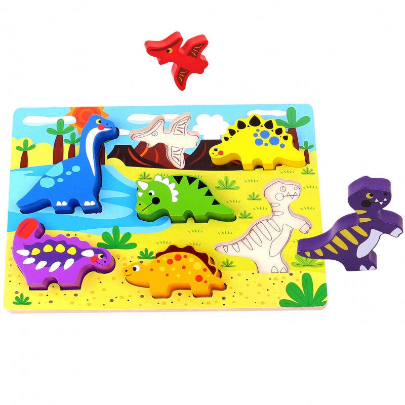 Tooky Toy dikke houten bijpassende puzzel - dinosaurussen