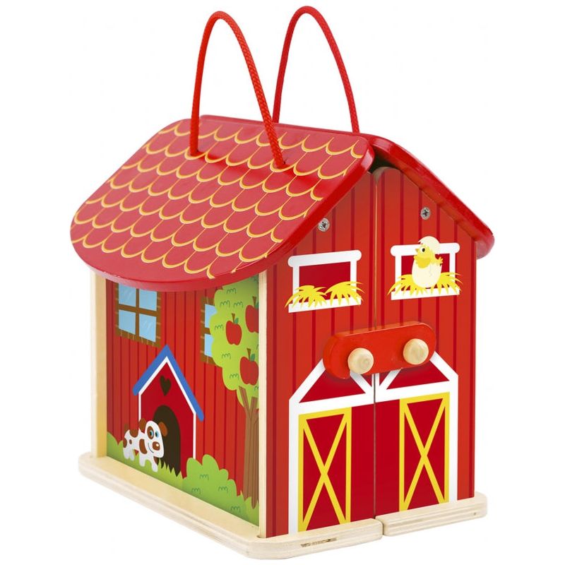 Tooky Toy Wooden Portable Barn with Farm Animals