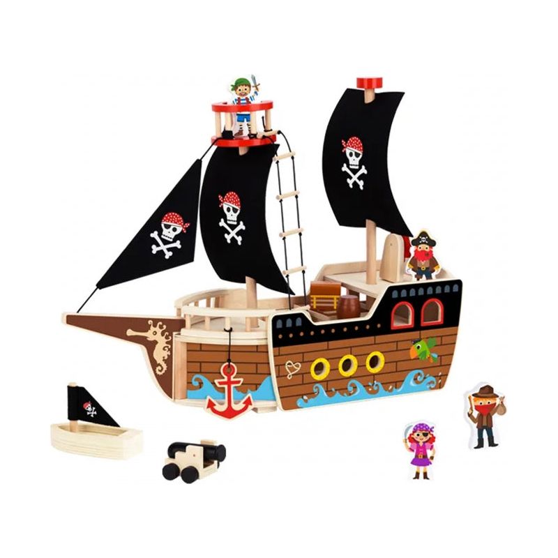 Tooky Toy Pirate Ship Wooden Figures Set