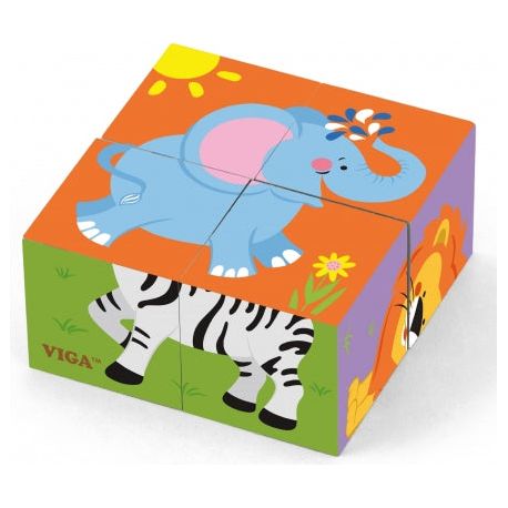 Viga Wooden Cube Puzzle 4 pcs - Wild animals