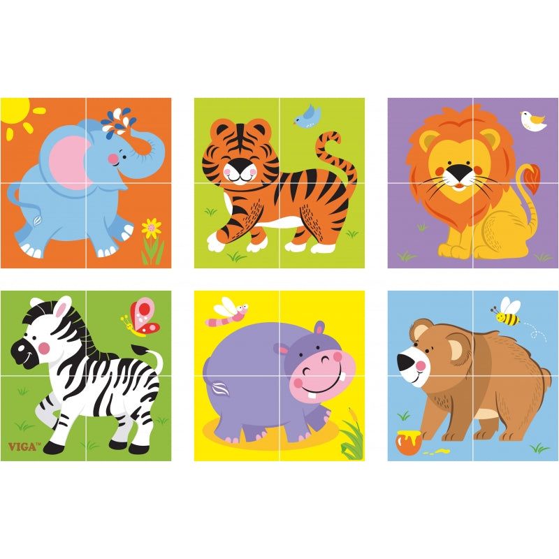 Viga Wooden Cube Puzzle 4 pcs - Wild animals