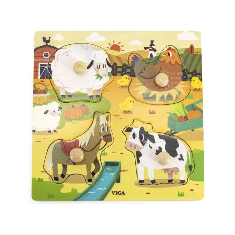 Viga Wooden Puzzles with Pins 12m+ - Farm animals