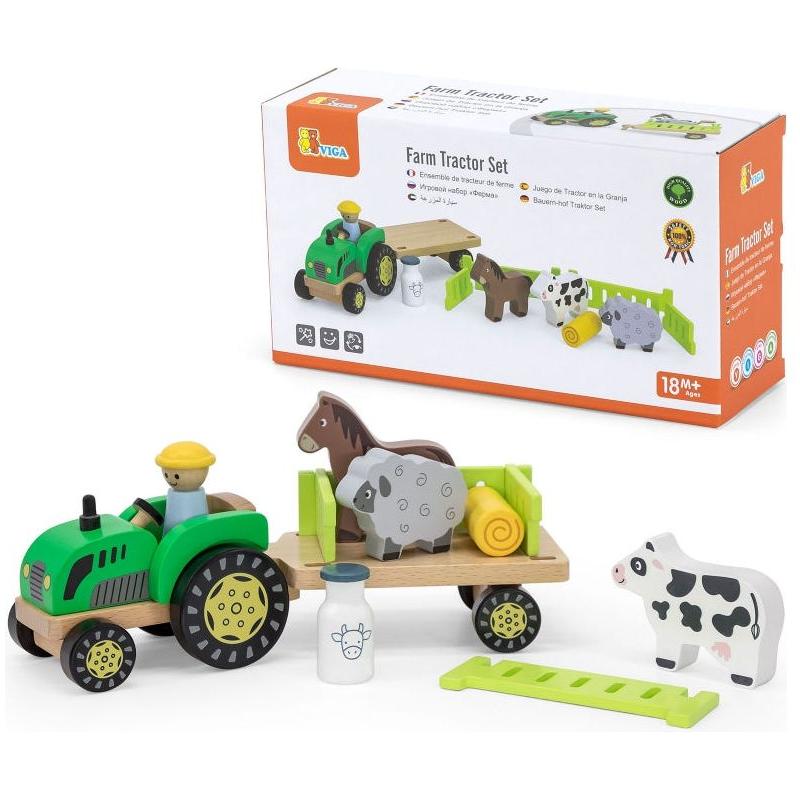 Viga Wooden Tractor With A Farmer And Animals