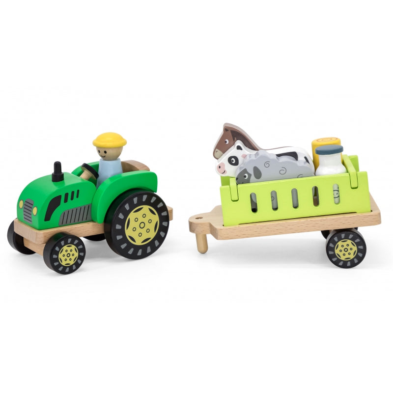 Tracteur en bois Viga avec un fermier et des animaux