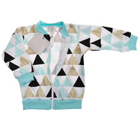 Light Gray Kids Cotton Long Sleeve Bomber Top | Mint Triangles