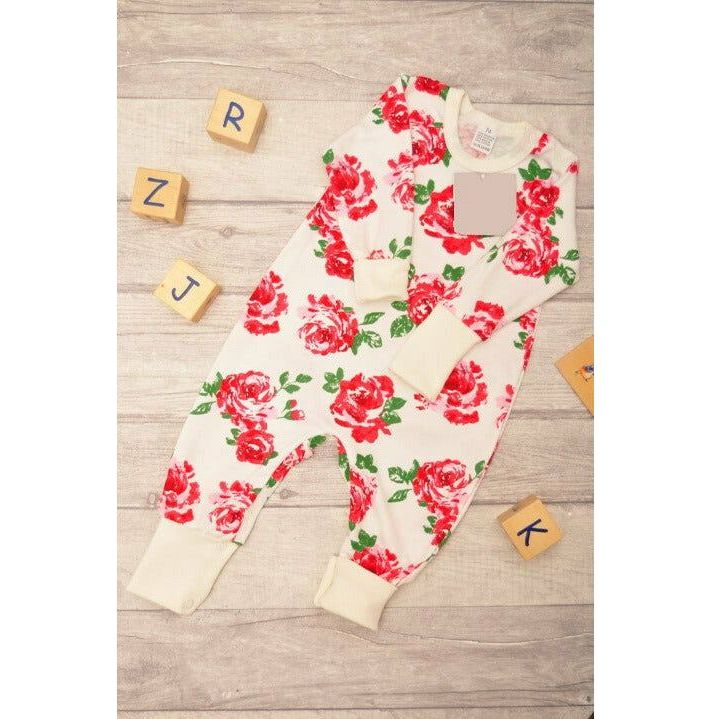 Wheat Baby Romper Suit  | Red Flowers With White Sleeves