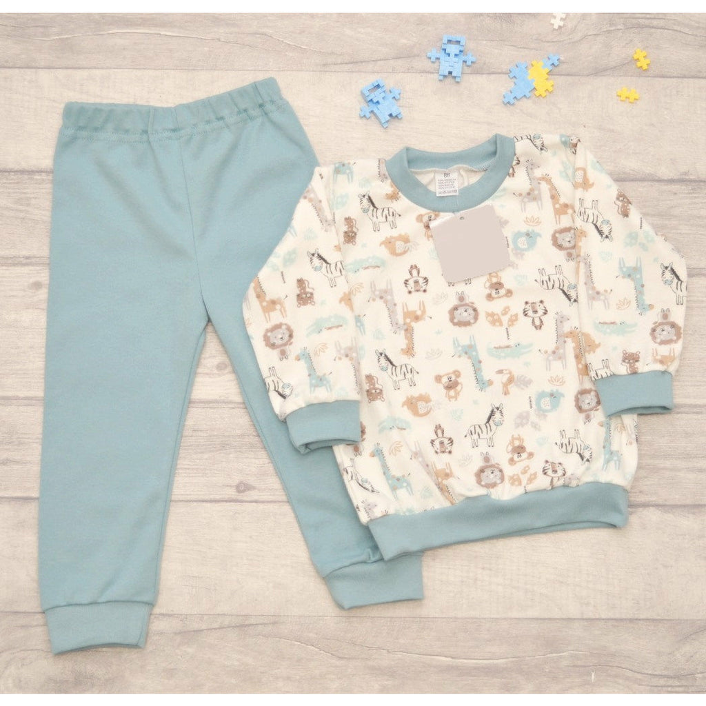 Light Gray Kids Pyjamas | Baby Blue Zoo Animals