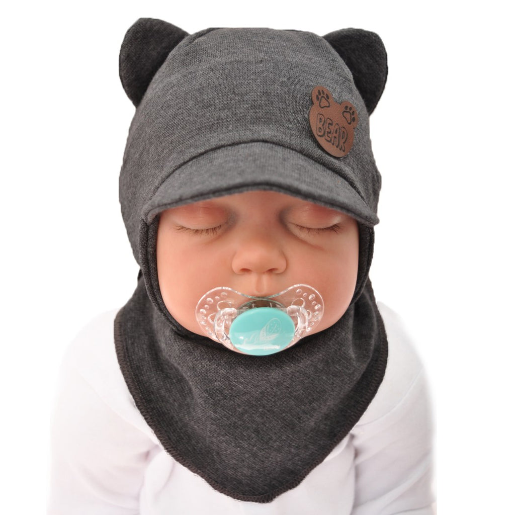Dark Slate Gray Baby Bear Peak Hat With Scarf | Graphite