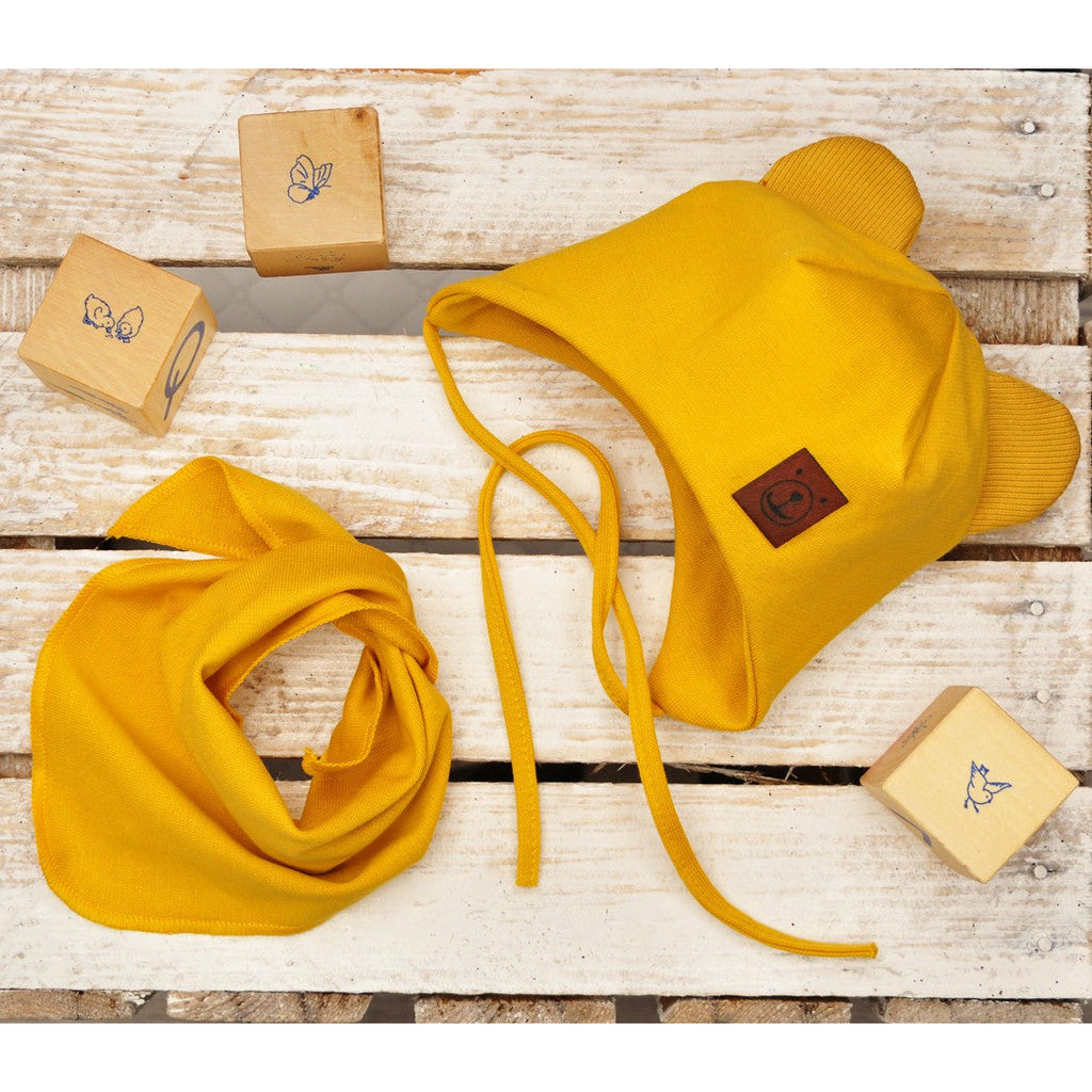 Wheat Baby Hat With Bear Ears With Scarf | Yellow