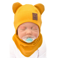 Goldenrod Baby Hat With Bear Ears With Scarf | Yellow