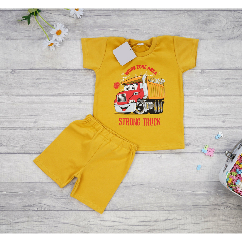 Gray Kids Short Sleeve Pyjamas | Yellow Trucks
