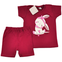 Brown Kids Short Sleeve Pyjamas | Red Bunny