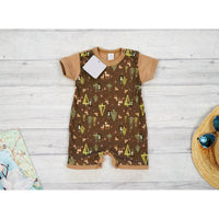 Light Gray Baby Short Sleeve Romper Suit  | Brown Forest