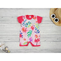 Light Gray Baby Short Sleeve Romper Suit  | Raspberry Flamingo