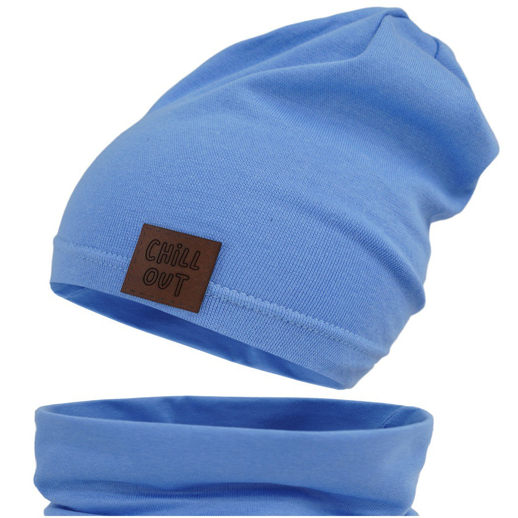 Steel Blue Kids Beanie Hat With Scarf | Baby Blue