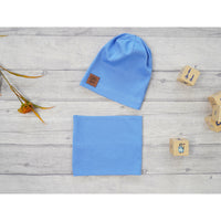 Gray Kids Beanie Hat With Scarf | Baby Blue