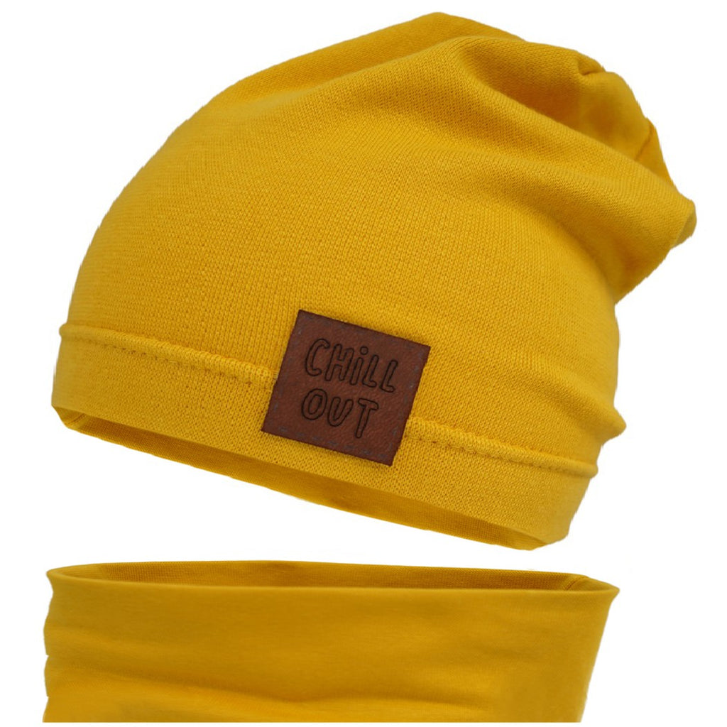 Dark Goldenrod Kids Beanie Hat With Scarf | Yellow