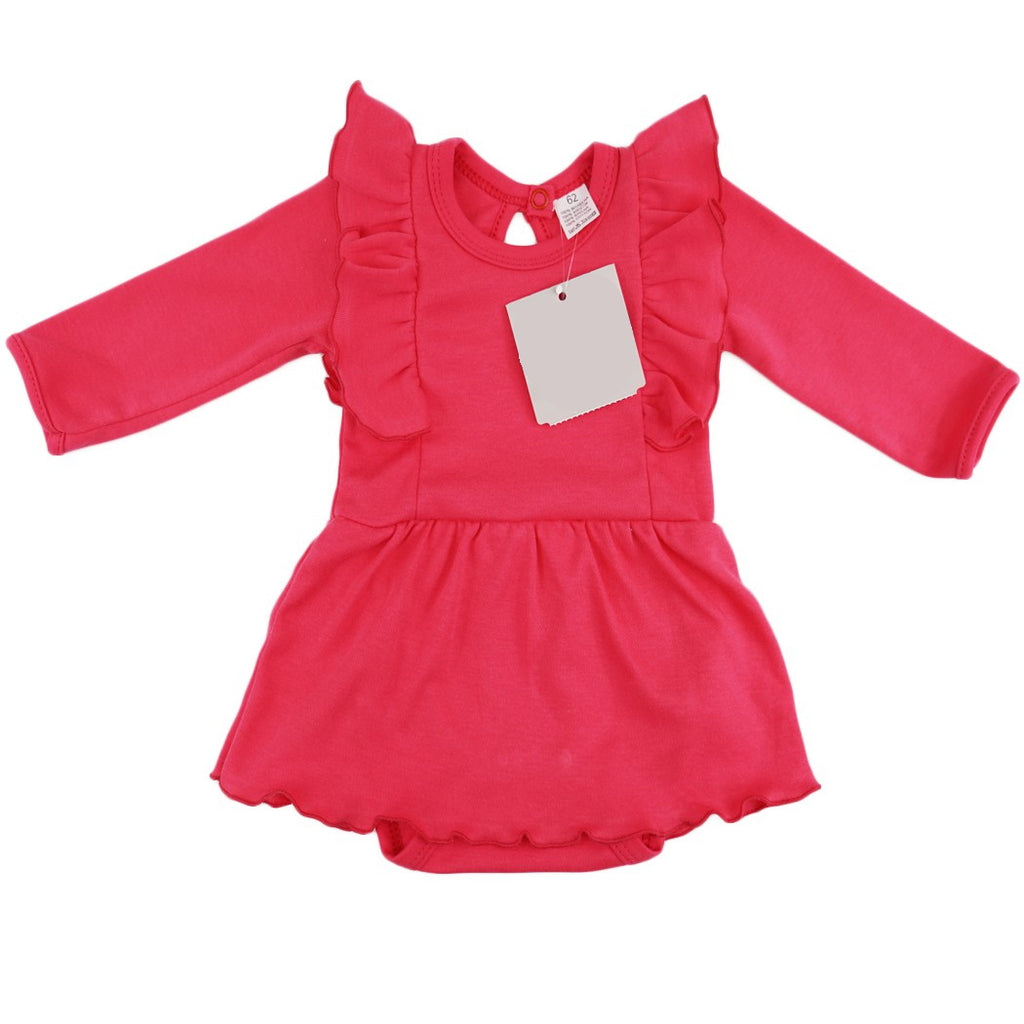 Maroon Baby Girl Long Sleeve Frill Bodysuit Dress | Raspberry