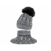 Dark Slate Gray Kids Bobble Hat With Neck-Warmer Scarf | Grey