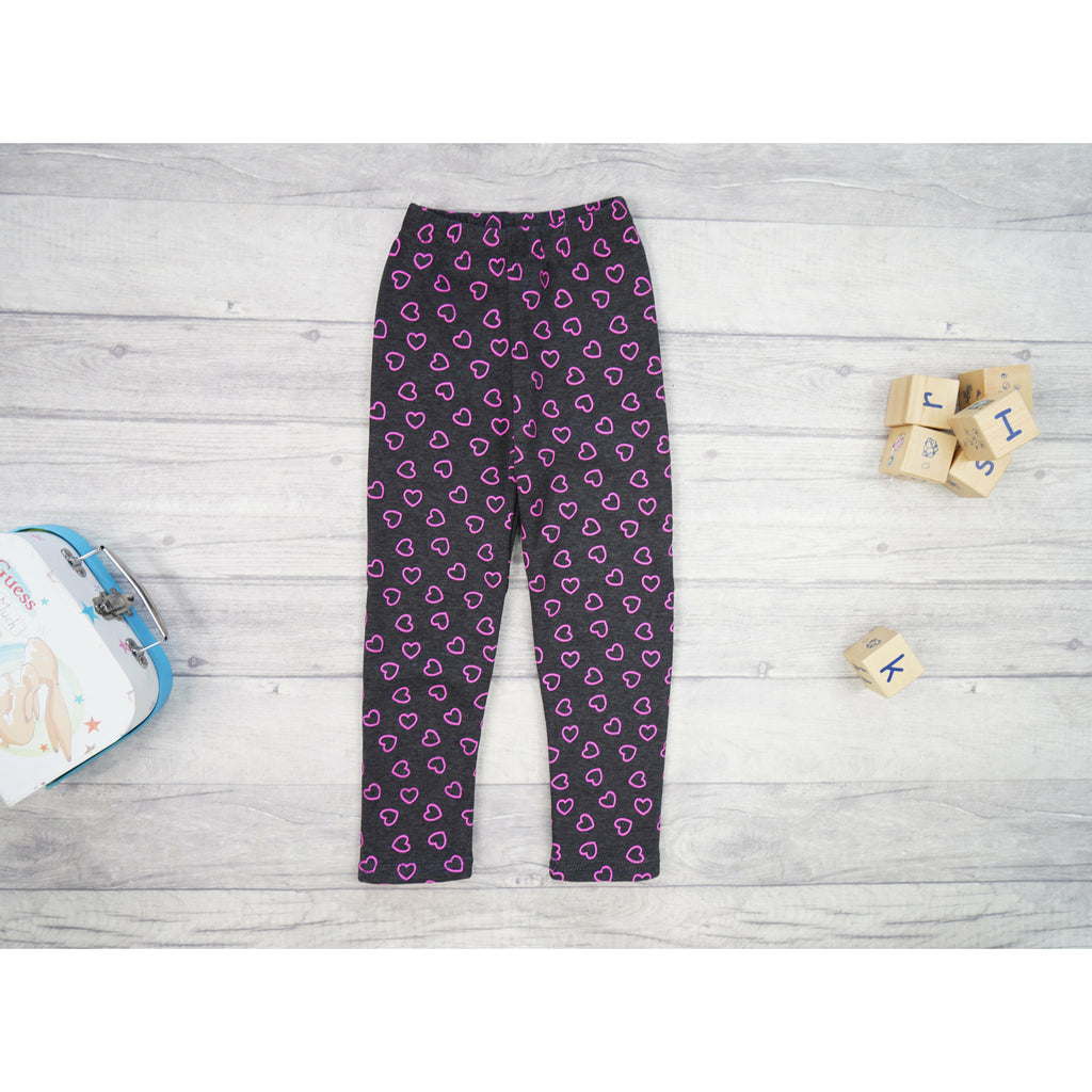 Light Gray Kids Insulated Leggings| Pink Hearts