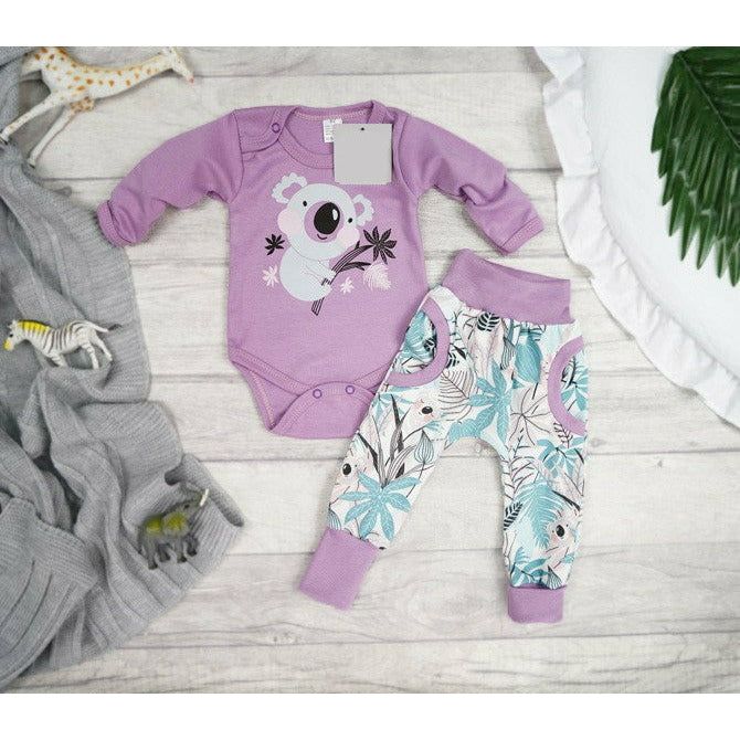 Gray Baby Bodysuit With Trousers | Purple Koala